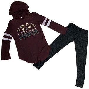 EUC Urban Kids Girl’s 3/4 length Burgundy hoodie & black leggings-size L (14/16)